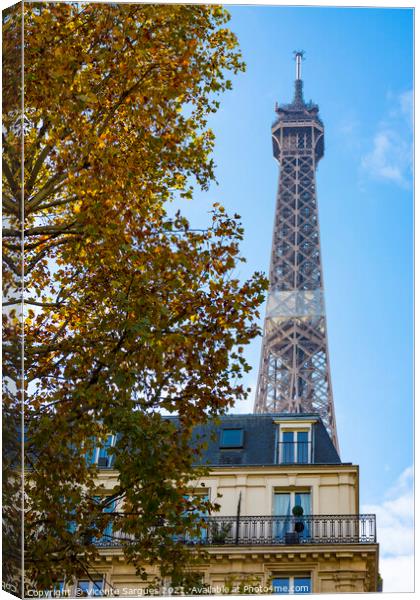 Eiffel tower, buildings and trees Canvas Print by Vicente Sargues