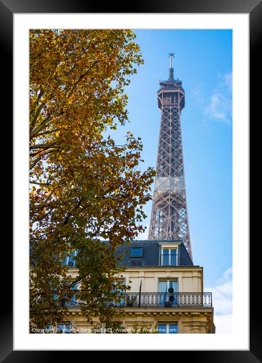 Eiffel tower, buildings and trees Framed Mounted Print by Vicente Sargues