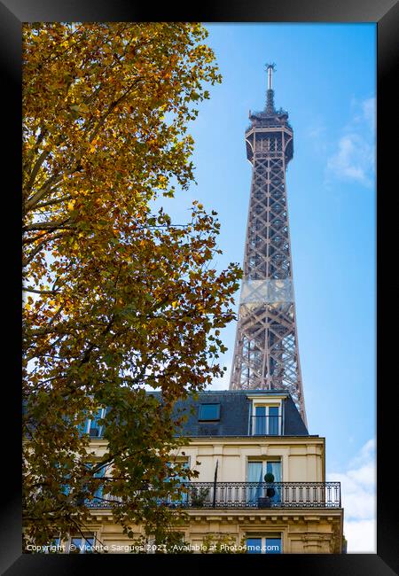 Eiffel tower, buildings and trees Framed Print by Vicente Sargues