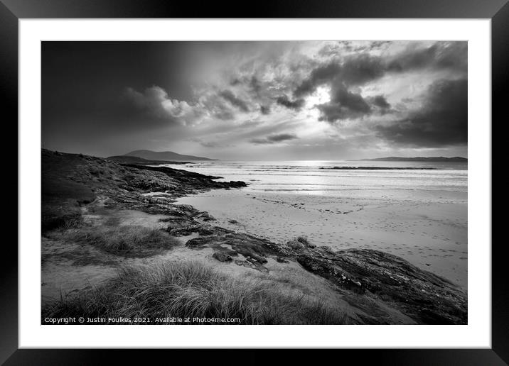 Moody skies over Nisabost, Harris, Outer Hebrides Framed Mounted Print by Justin Foulkes