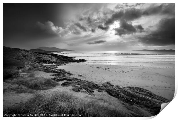 Moody skies over Nisabost, Harris, Outer Hebrides Print by Justin Foulkes