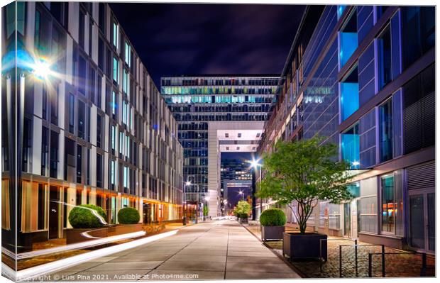 Rheinauhafen modern buildings in Cologne at night Canvas Print by Luis Pina