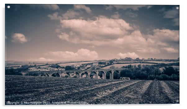 Angarrack Viaduct landscape, Hayle, Cornwall  Acrylic by Rika Hodgson