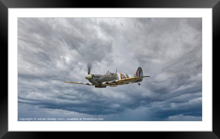 Spitfire in D-Day Colours Framed Mounted Print by Adrian Rowley