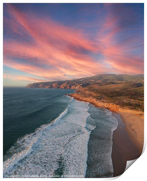 Aerial view from a beach at the sunset. Print by nuno valadas