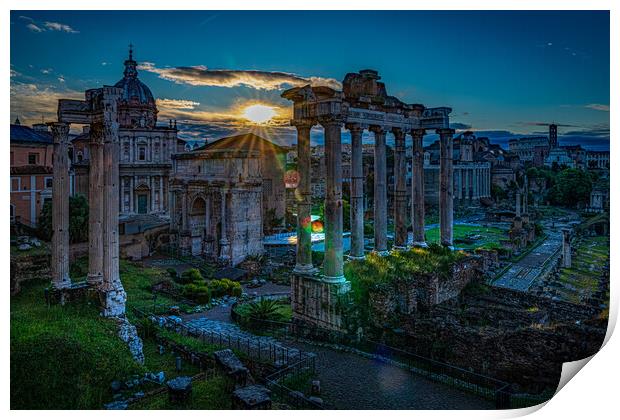 The Ancient Roman Forum At Sunrise Print by Chris Lord