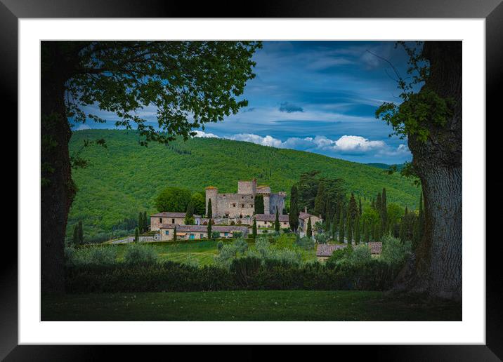 Tuscan Landscape, Castle and Vineyard Framed Mounted Print by Chris Lord