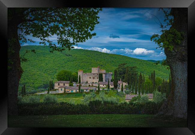 Tuscan Landscape, Castle and Vineyard Framed Print by Chris Lord