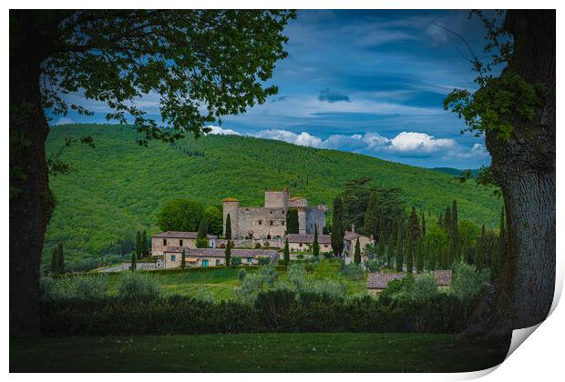 Tuscan Landscape, Castle and Vineyard Print by Chris Lord