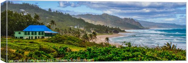 Panoramic View of Coast with Blue Home Canvas Print by Darryl Brooks