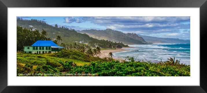 Panoramic View of Coast with Blue Home Framed Mounted Print by Darryl Brooks