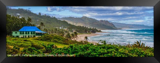Panoramic View of Coast with Blue Home Framed Print by Darryl Brooks