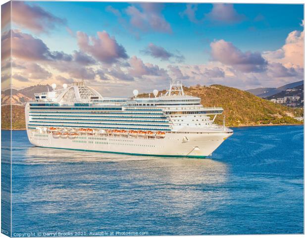 Massive Luxury Cruise Ship in St. Thomas Bay at Dusk Canvas Print by Darryl Brooks