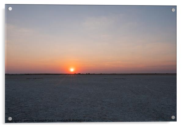 Sun Setting in Makgadikgadi Salt Pan - Empty Flat Plain and Hori Acrylic by Dietmar Rauscher