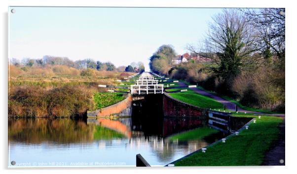 Caen hill canal locks at Devizes in Wiltshire, UK. Acrylic by john hill
