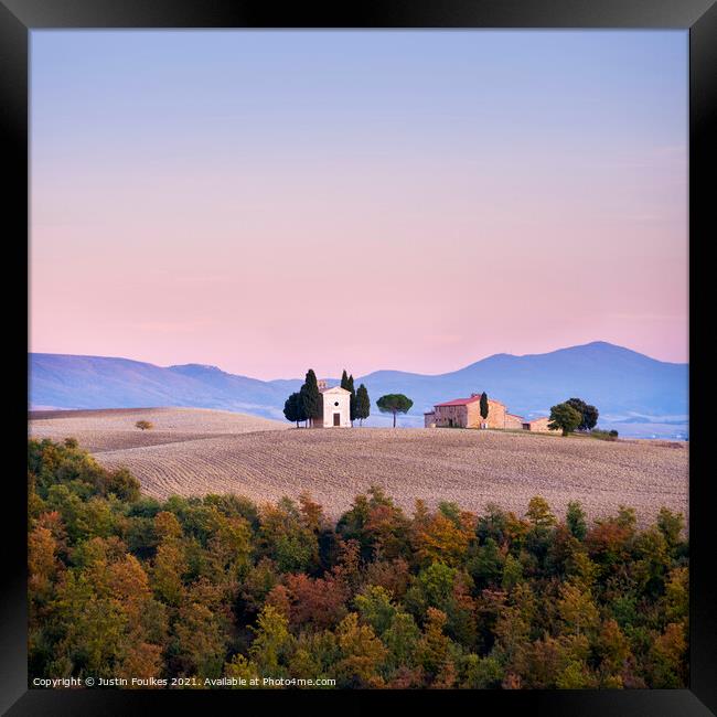 The Chapel, Val d' Orcia, Tuscany, Italy Framed Print by Justin Foulkes