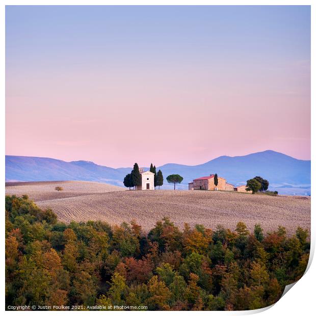 The Chapel, Val d' Orcia, Tuscany, Italy Print by Justin Foulkes