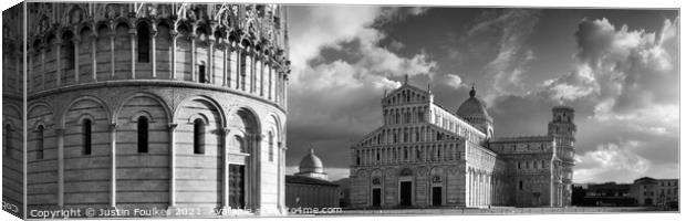 Panoramic view of the Leaning Tower, Pisa, Italy Canvas Print by Justin Foulkes