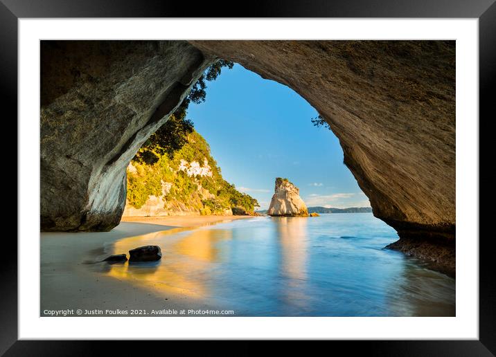 Cathedral Cove, Coromandel, North Island, New Zealand Framed Mounted Print by Justin Foulkes