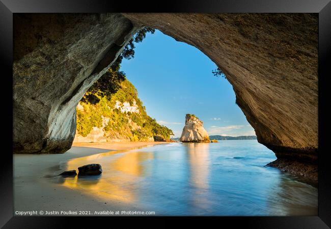 Cathedral Cove, Coromandel, North Island, New Zealand Framed Print by Justin Foulkes