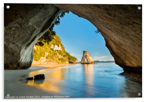 Cathedral Cove, Coromandel, North Island, New Zealand Acrylic by Justin Foulkes