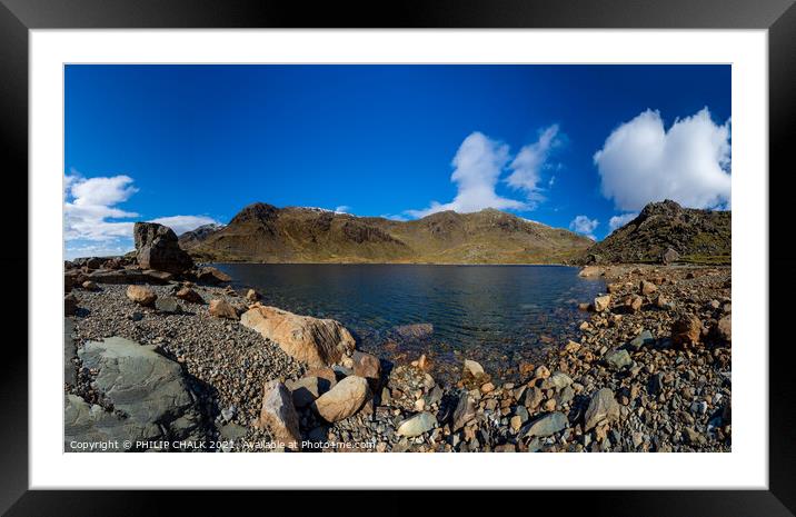 Levers water panorama in the  lake district with snow on the tops 522 Framed Mounted Print by PHILIP CHALK