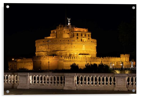 Castel Sant Angelo at Night in Rome Acrylic by Artur Bogacki