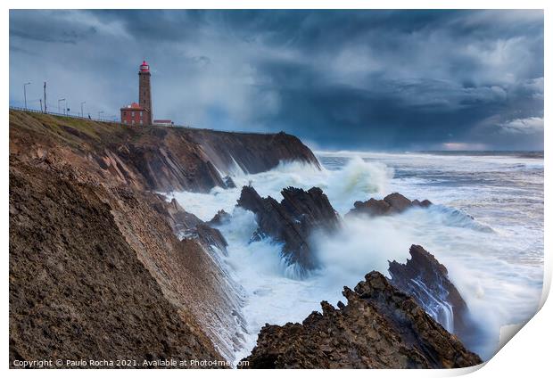 The lighthouse and the storm Print by Paulo Rocha