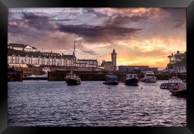  Porthleven  Cornwall,sunet,storm Framed Print by kathy white