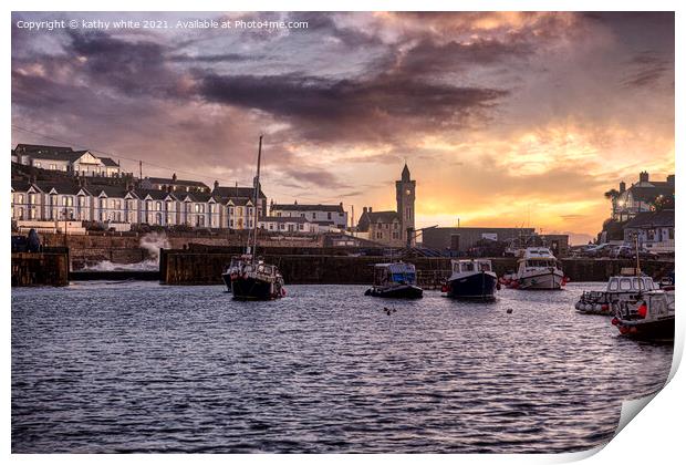  Porthleven  Cornwall,sunet,storm Print by kathy white