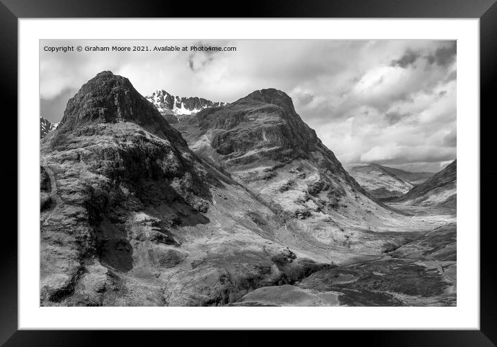 Three Sisters of Glencoe monochrome Framed Mounted Print by Graham Moore