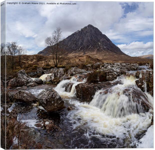 Buachaille Etive Mor and waterfall Canvas Print by Graham Moore