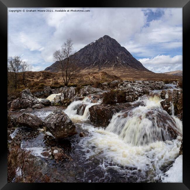 Buachaille Etive Mor and waterfall Framed Print by Graham Moore