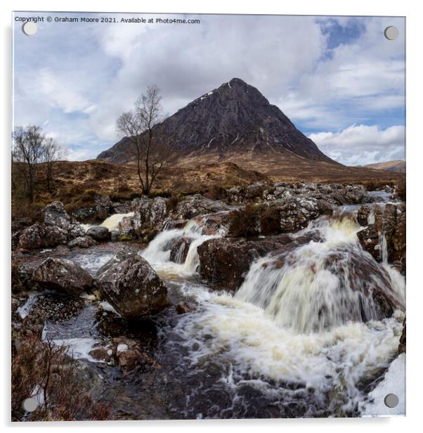 Buachaille Etive Mor and waterfall Acrylic by Graham Moore