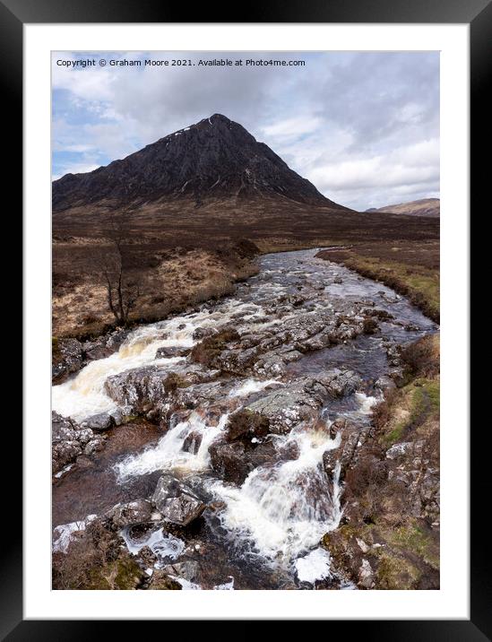 Buachaille Etive Mor and waterfall Framed Mounted Print by Graham Moore