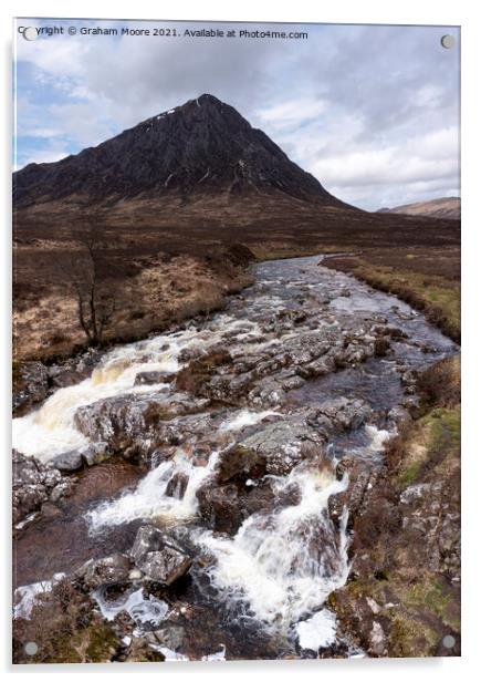 Buachaille Etive Mor and waterfall Acrylic by Graham Moore
