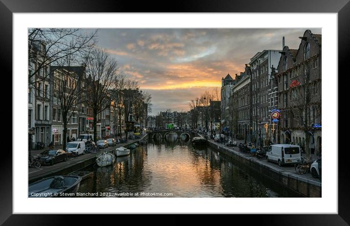 Central Amsterdam sunset Framed Mounted Print by Steven Blanchard