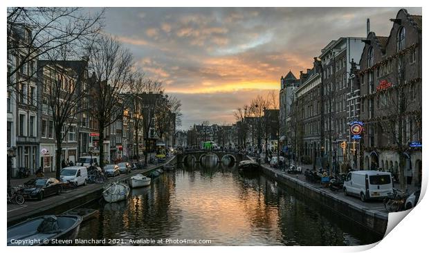Central Amsterdam sunset Print by Steven Blanchard