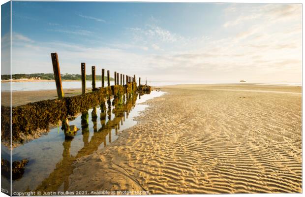 Bembridge Point at sunrise, Isle of Wight, England Canvas Print by Justin Foulkes