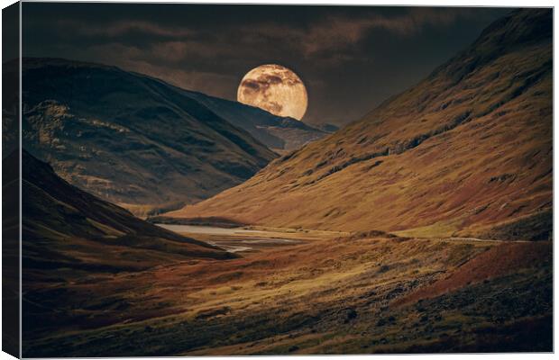 Moon and Glencoe Canvas Print by Duncan Loraine
