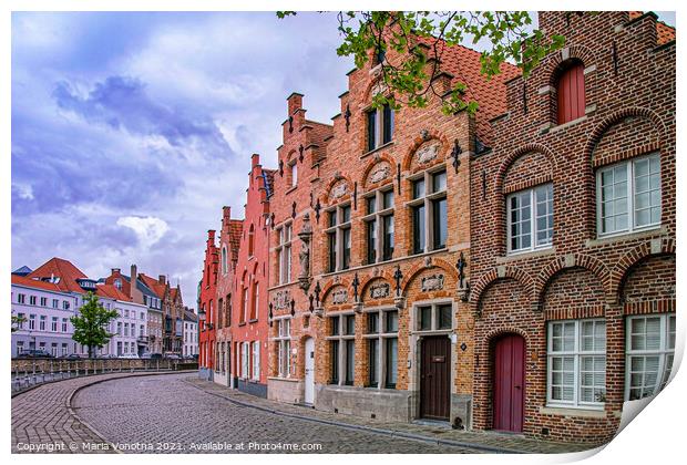 Street of Bruges in Belgium Print by Maria Vonotna
