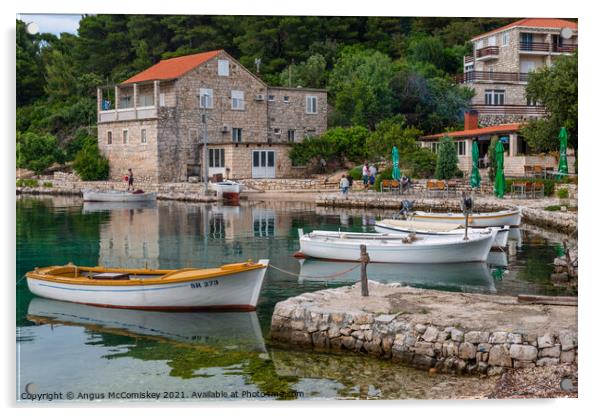 Boats tied up in Pomena harbour, Croatia Acrylic by Angus McComiskey