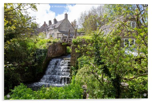 Weir / Waterfall in Corfe Castle Village, Dorset, UK Acrylic by Derek Daniel