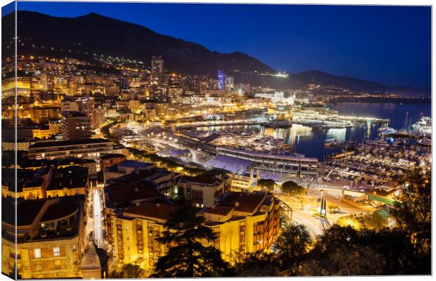 Monaco Port And Monte Carlo At Night Canvas Print by Artur Bogacki
