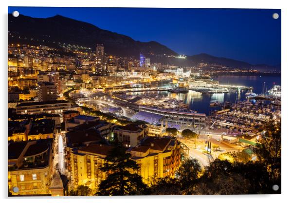 Monaco Port And Monte Carlo At Night Acrylic by Artur Bogacki