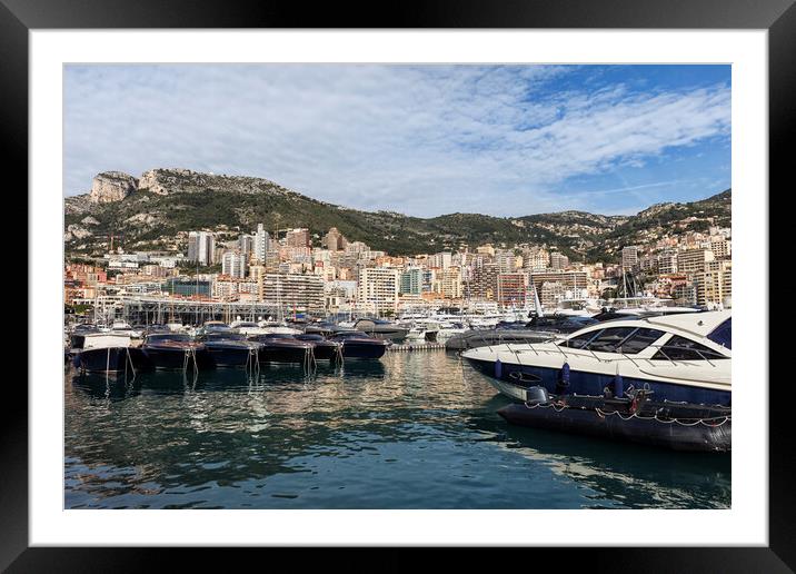 Monaco Skyline From The Port Framed Mounted Print by Artur Bogacki