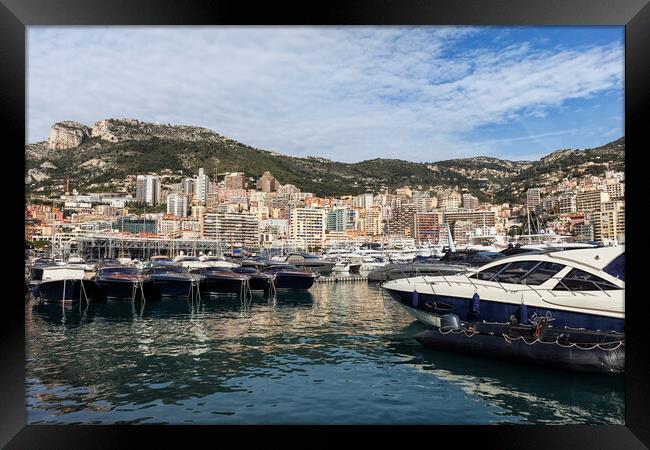 Monaco Skyline From The Port Framed Print by Artur Bogacki