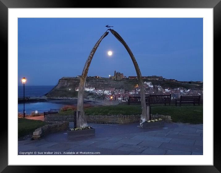 Full moon over Whitby Abbey Framed Mounted Print by Sue Walker