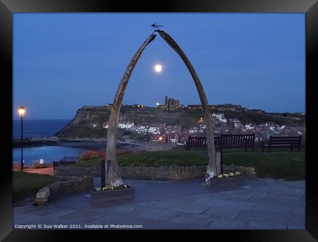 Full moon over Whitby Abbey Framed Print by Sue Walker