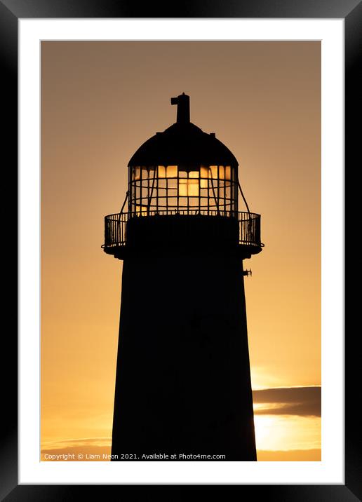 Point of Ayr Lighthouse Silhouette Framed Mounted Print by Liam Neon